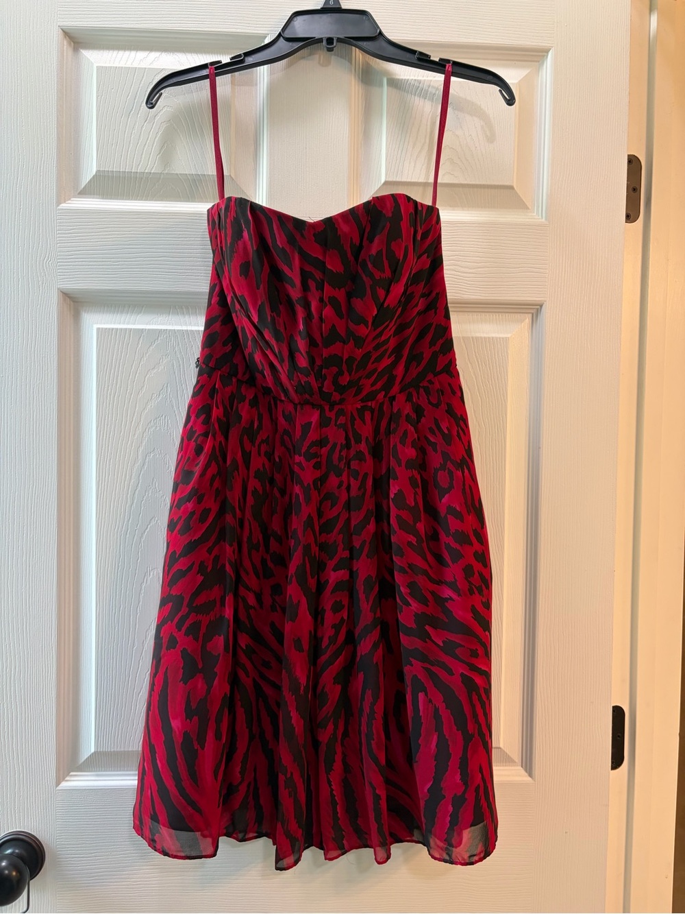 White House Black Market Red and Black Animal-Print Spaghetti Strap Dress
